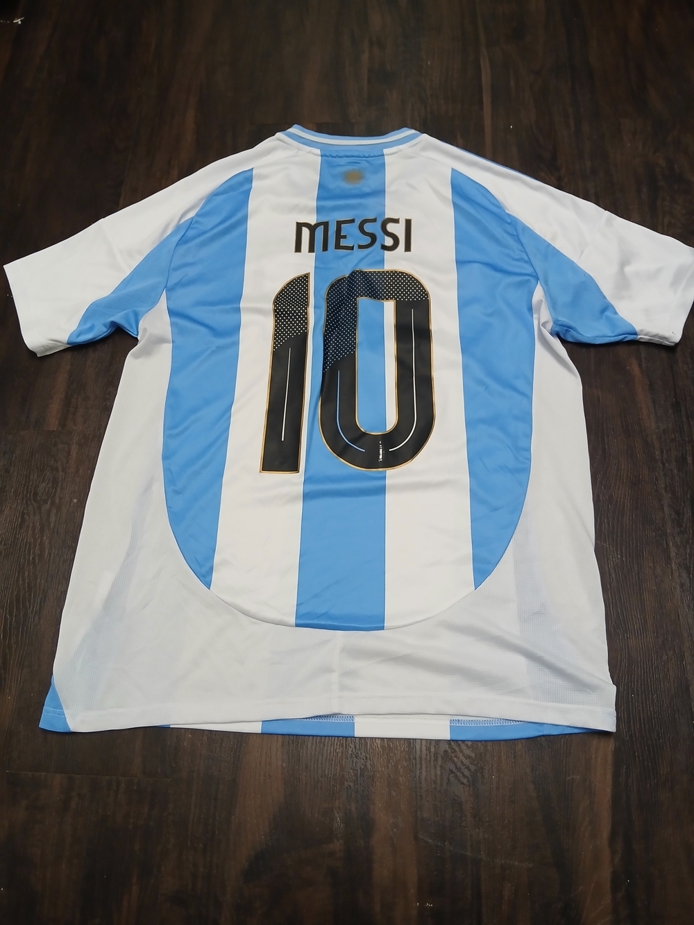adidas White and Light Blue Argentina Football Jersey with Gold Accents - Picture 5 of 6